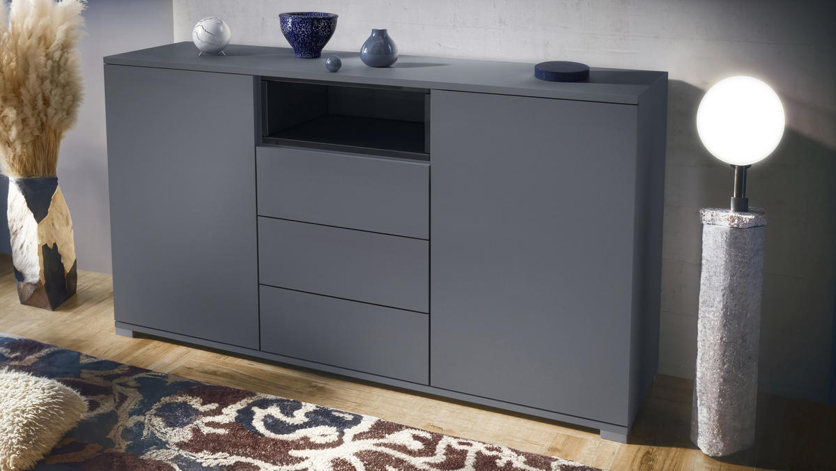 SIDEBOARD Skadu Schwarz Hochglanz - Schwarz Hochglanz, Holzwerkstoff (138.5/75.5/35cm) - Vladon