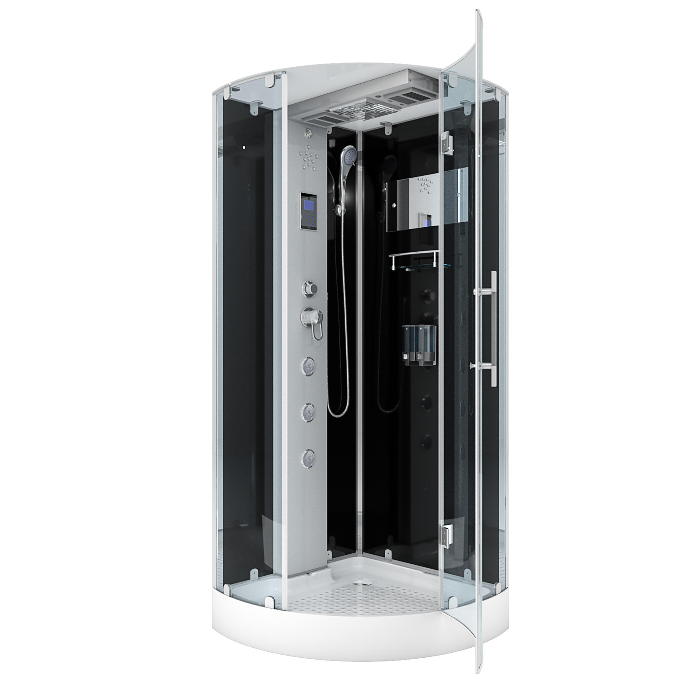 DUSCHKABINE Dusche D37-23R0 Weiß 100x100 - Schwarz, Glas/Kunststoff (100/100/218cm) - AcquaVapore by Sandra Jentho