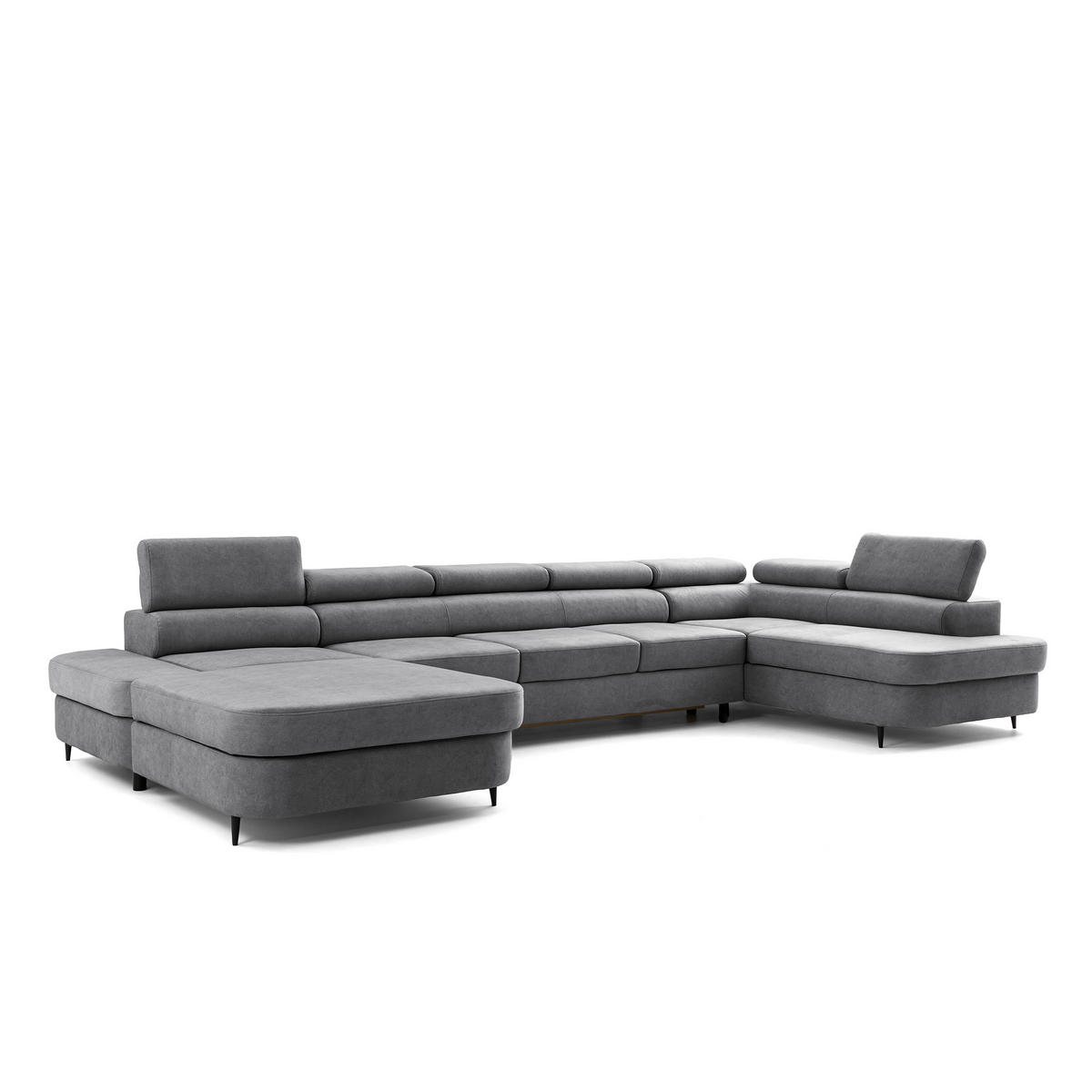 ECKSOFA U-Form PRIAM MAXI U Rechts mit Schlaffunktion 125x317 Velours Grau - Schwarz/Grau, Holz/Textil (400/91/203cm) - Muffo