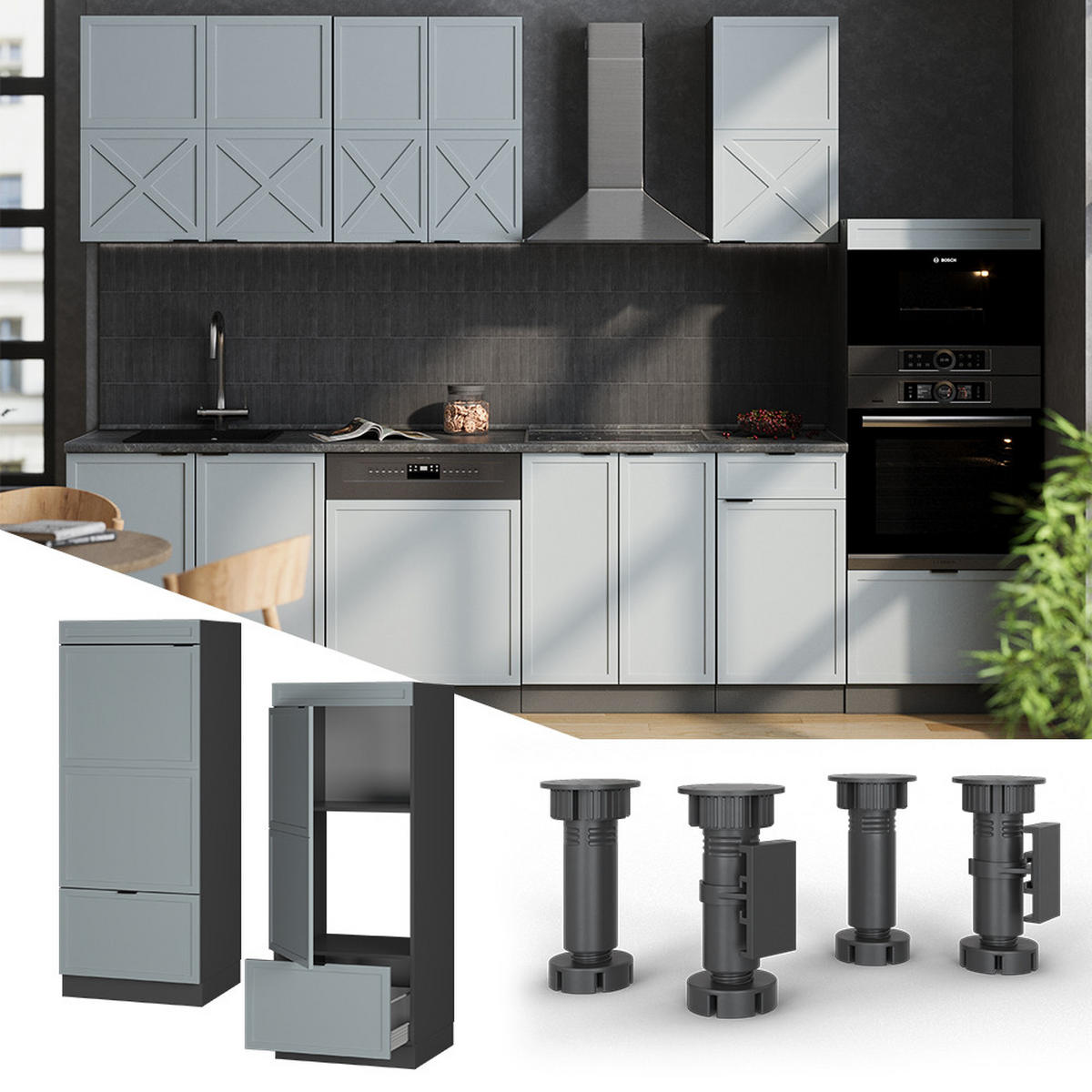 MIKROWELLENSCHRANK Fame-Line Hellblau-grau 60 cm - Anthrazit/Blaugrau, Holzwerkstoff (60/153.6/58.1cm) - Vicco