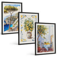 BILDER SET 3er Set - 40x60 cm Schwarzer Rahmen - Gemälde von Zitronenbäumen - Schwarz, Kunststoff (40/60cm) - TULUP