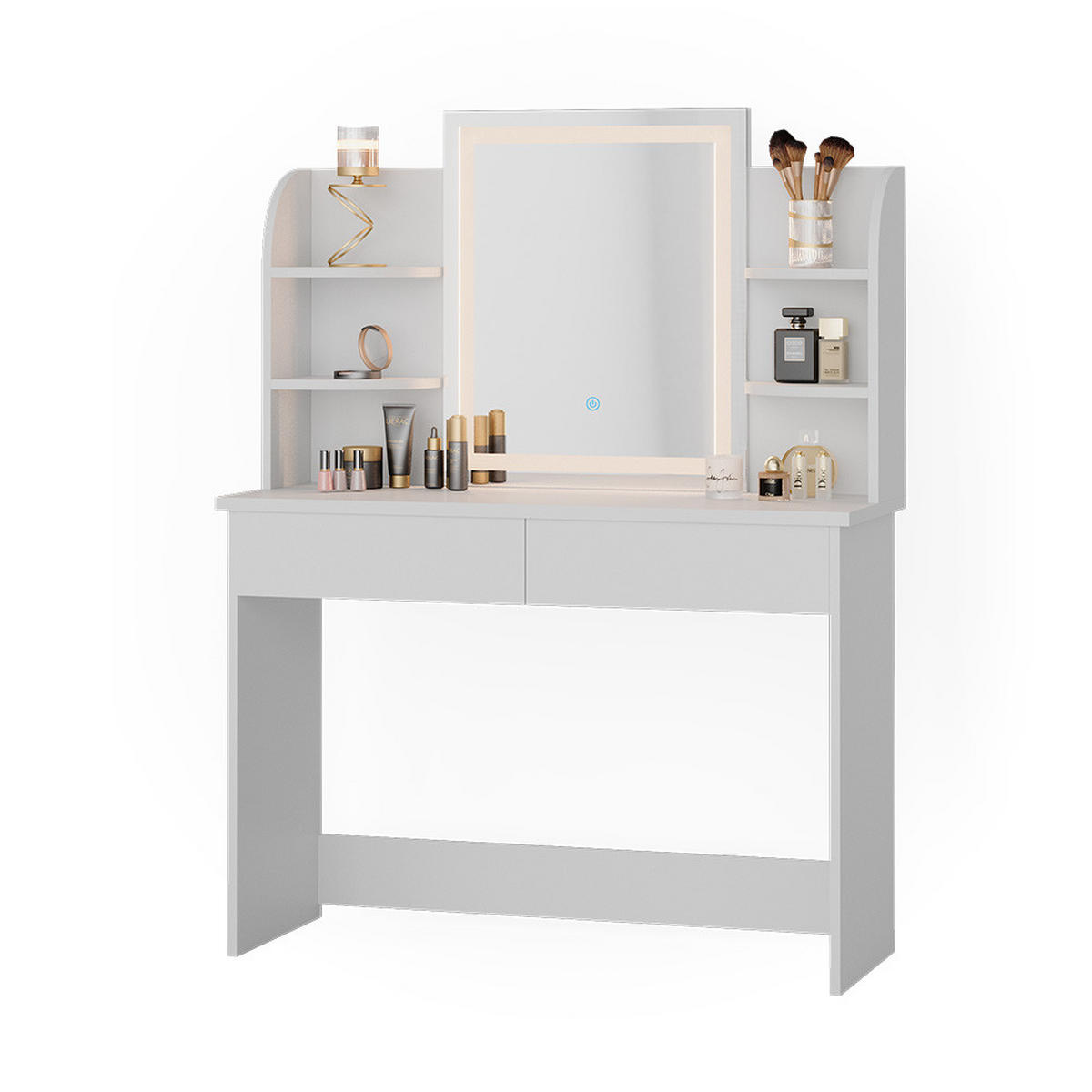 SCHMINKTISCH Charlotte Weiß 106 cm mit LED-Spiegel - Weiß, Holzwerkstoff (106/142/40cm) - Vicco