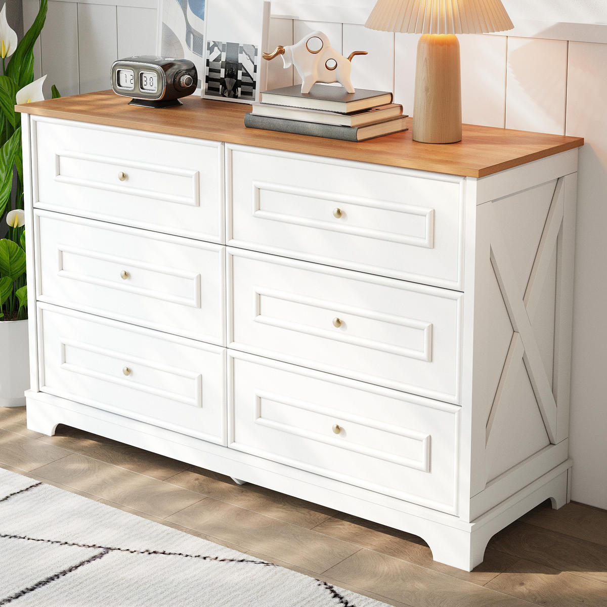 SIDEBOARD 120/40/76 cm Weiß/Natur aus MDF und Holzwerkstoff mit 6 Schubladen - Weiß, Holzwerkstoff (40/76/120cm) - OKMYHOME
