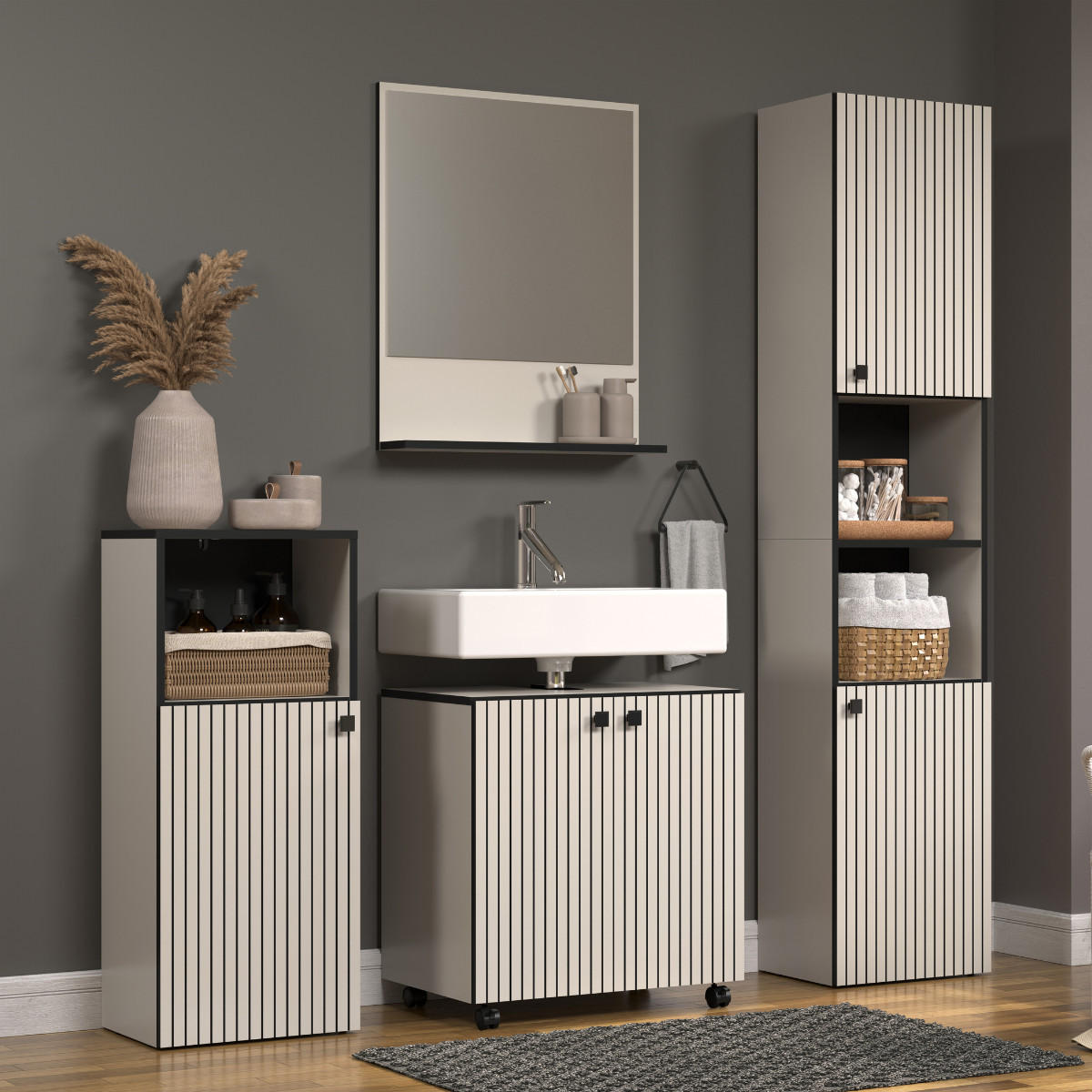 WANDSPIEGEL mit 1 ablage - purebliss 60/14/74 cm - Hellgrau, Holzwerkstoff (60/74/14cm) - Trendteam