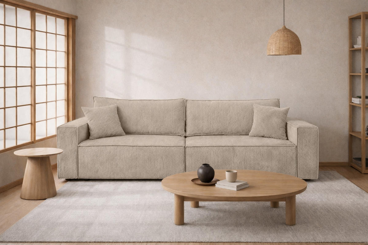 SOFA Mit Schlaffunktion Und Bettkasten, Cordstoff Poso, Dunkelbeige, BEST SCORNER - Beige, Holz (245/83/90cm) - Kaiser Möbel