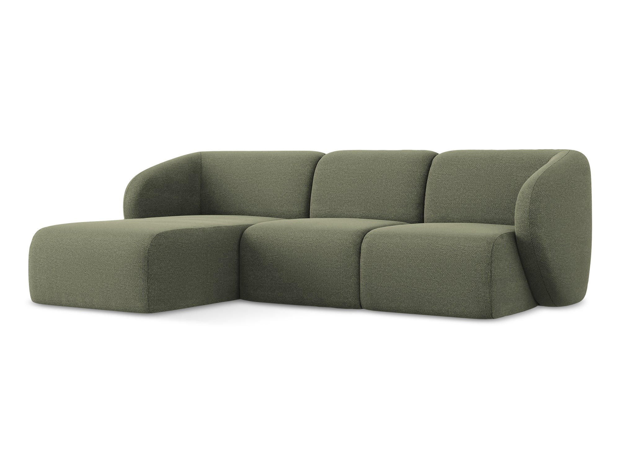 ECKSOFA Links Bouclé Stoff Grün - Schwarz/Olivgrün, Holzwerkstoff/Kunststoff (248/166cm) - Makamii
