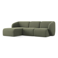 ECKSOFA Links Bouclé Stoff Grün - Schwarz/Olivgrün, Holzwerkstoff/Kunststoff (248/166cm) - Makamii