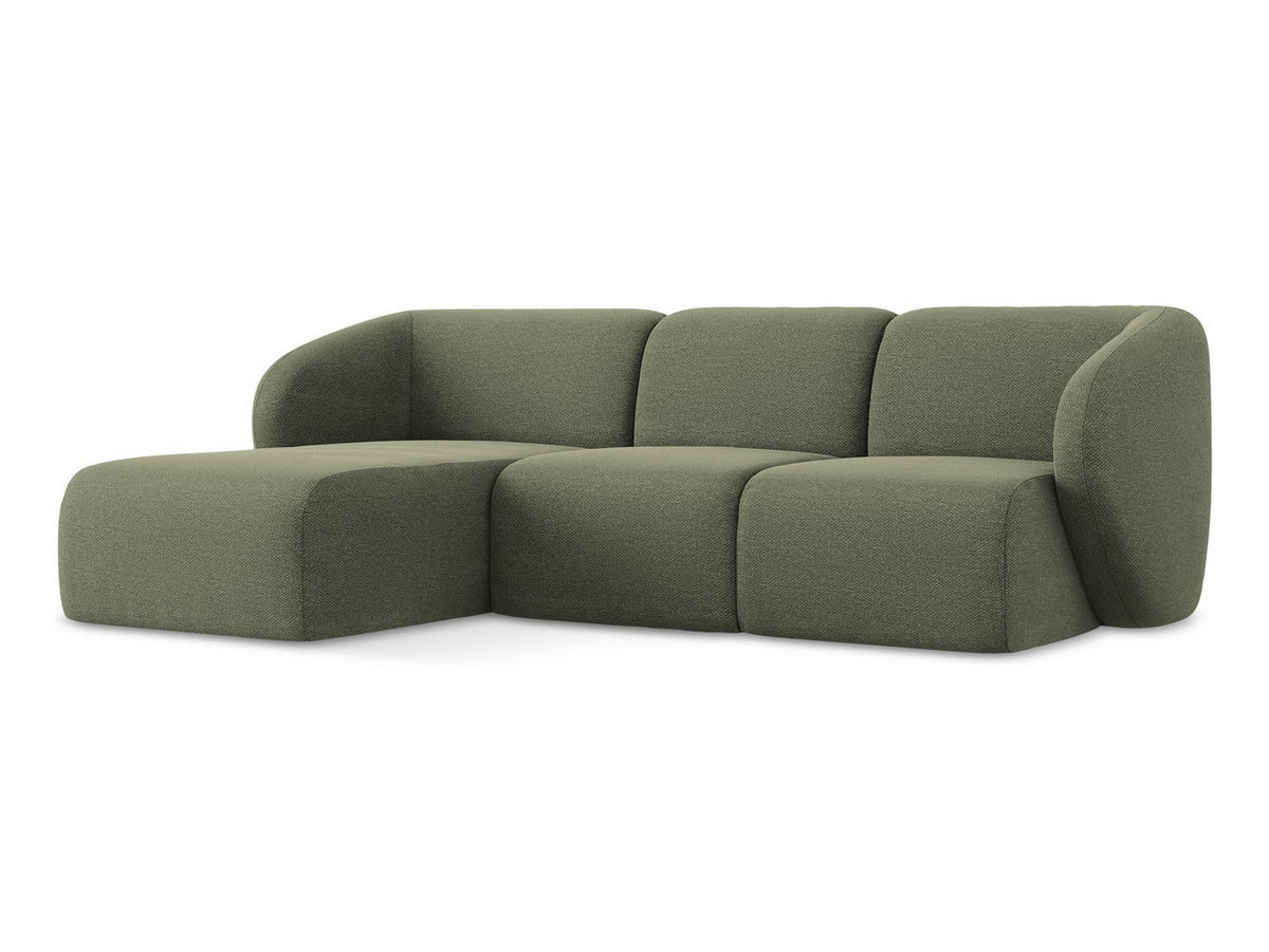 ECKSOFA Links Bouclé Stoff Grün - Schwarz/Olivgrün, Holzwerkstoff/Kunststoff (248/166cm) - Makamii