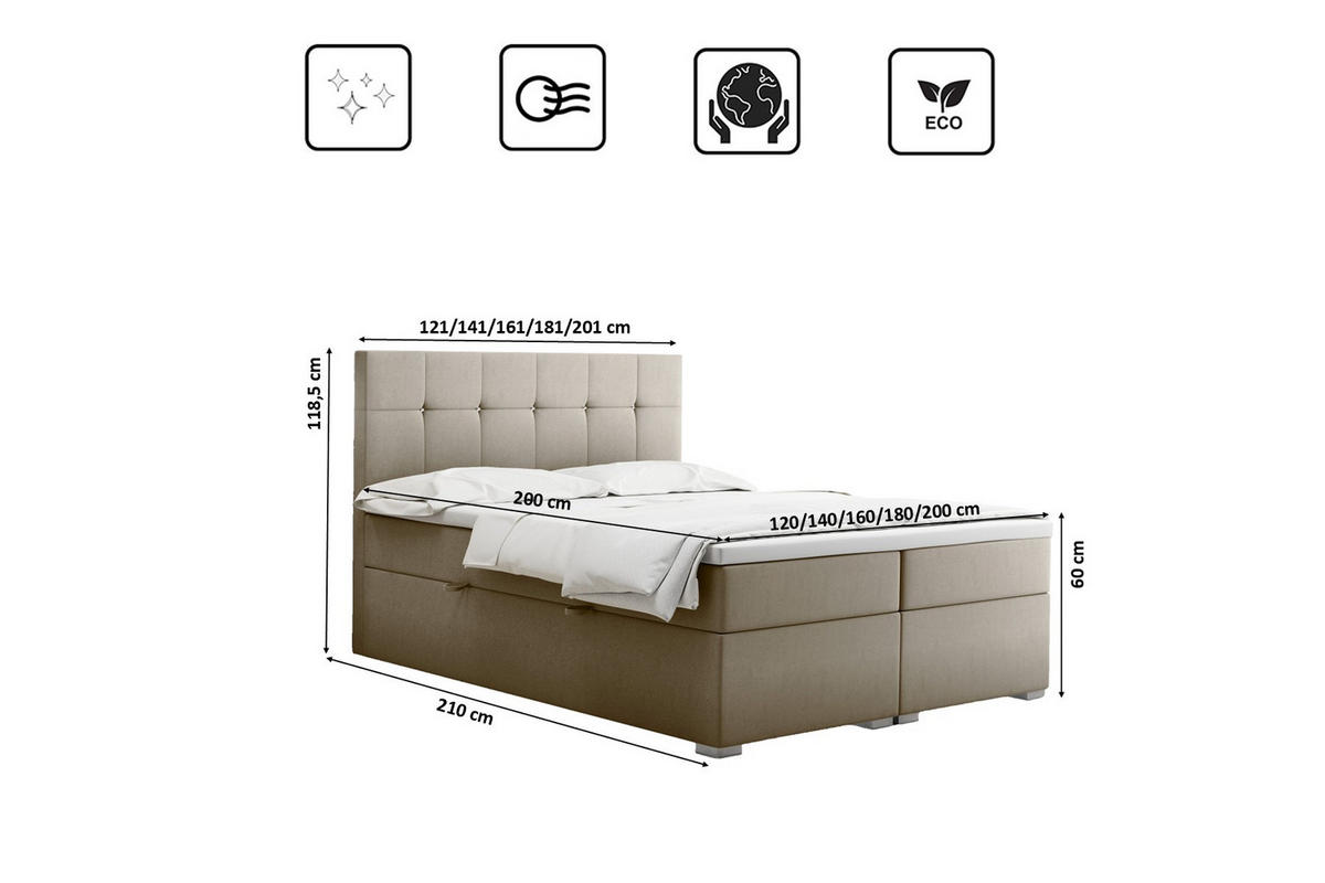 BOXBETT Mit Matratze Und Bettkasten LINDT Stoff Velvet 160x200 cm Beige H2-Pocket - Beige, Holz/Holzwerkstoff (160/200cm) - Kaiser Möbel