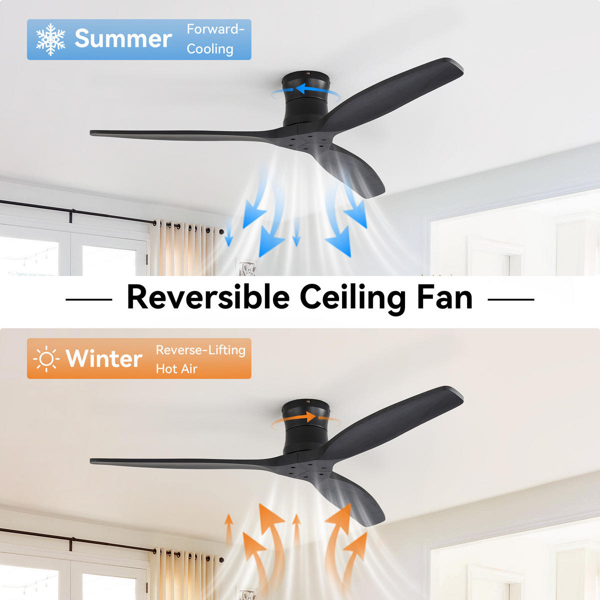 DECKENVENTILATOR 52Zoll Schwarz Ohne Licht Massivholz Flügel Schlafzimmer - Schwarz, Kunststoff (132.08/132.08/28.5cm) - CASIVA