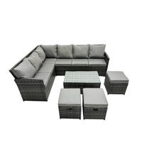 GARTENSET mit Couchtisch Polyrattan Dunkelgrau 9-Sitzer - Dunkelgrau/Grau, Glas/Kunststoff - Fimous