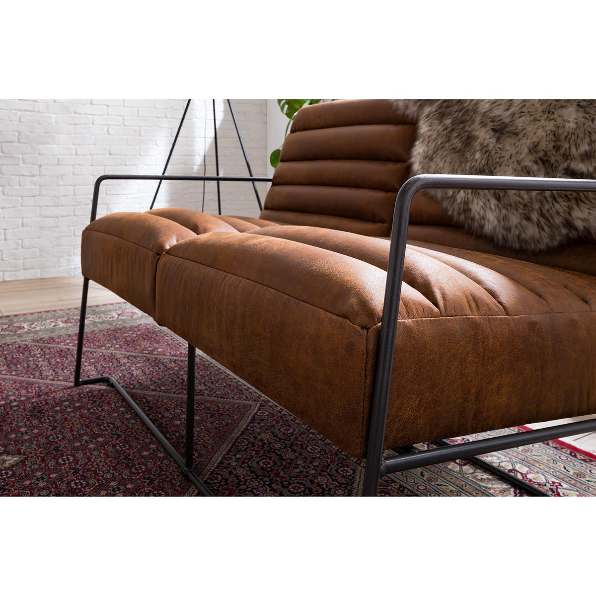 2-SITZER SOFA - Antiklederlook - Braun, Textil (121/81/78cm) - home24