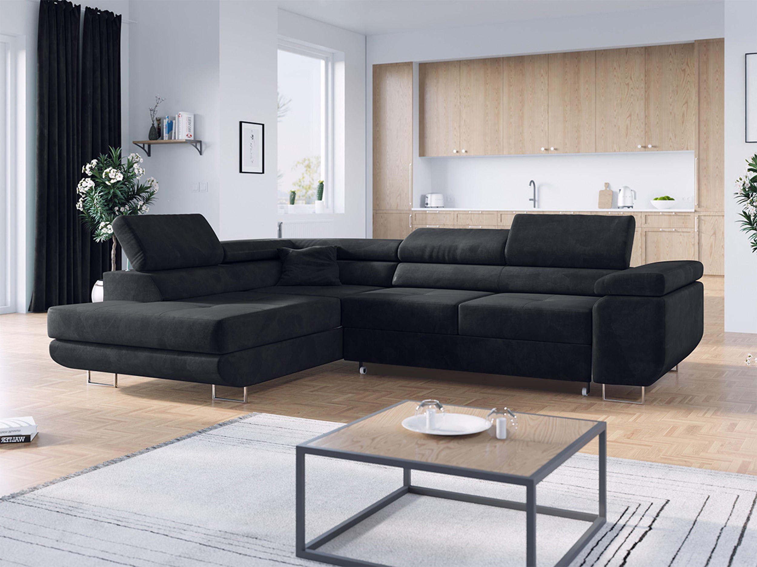 ECKSOFA GUSTAW L Dunkelgrau Velvet Links Seite - Dunkelgrau/Silberfarben, Textil/Metall (205/275cm) - MKS