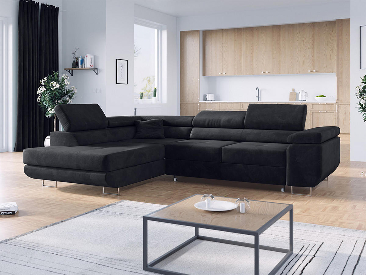 ECKSOFA GUSTAW L Dunkelgrau Velvet Links Seite - Dunkelgrau/Silberfarben, Textil/Metall (205/275cm) - MKS