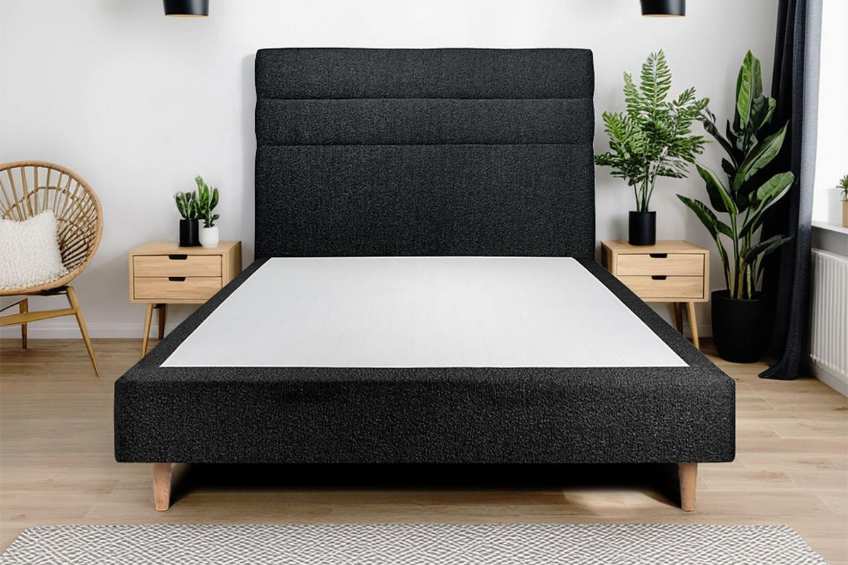 KOPFTEIL Modell Linien – Schwarzer Bouclé-Stoff 150 cm - Beige/Schwarz, Holz (150/120/10cm) - Sommeil de Plomb