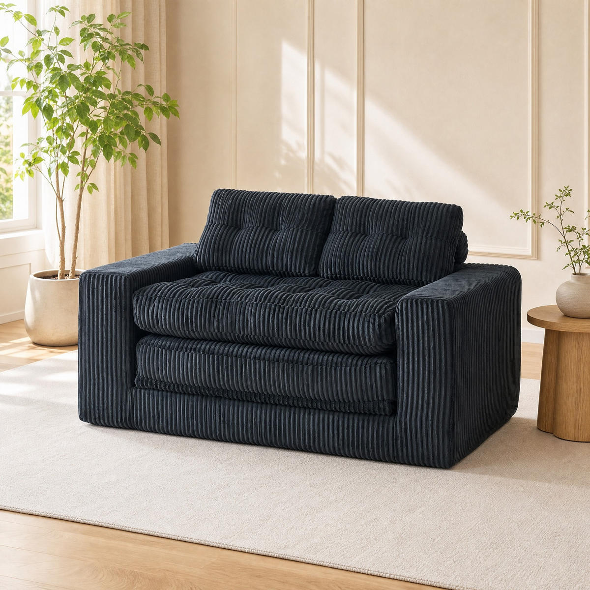 SCHLAFSOFA 2-in-1 klappbar Cord Schwarz Zweisitzer - Schwarz, Holzwerkstoff (85/54/140cm) - Meubliv