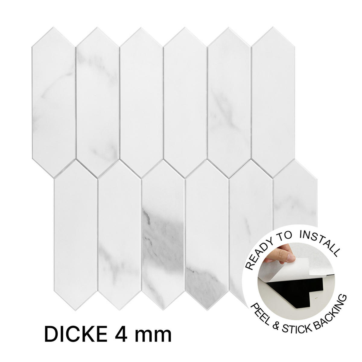 FLIESENAUFKLEBER 1 Stück 30,5 x 30,5 cm Selbstklebende Fliesen - Fico Marfil - Weiß/Grau, Kunststoff (30.5/0.3/30.5cm) - Mazovia