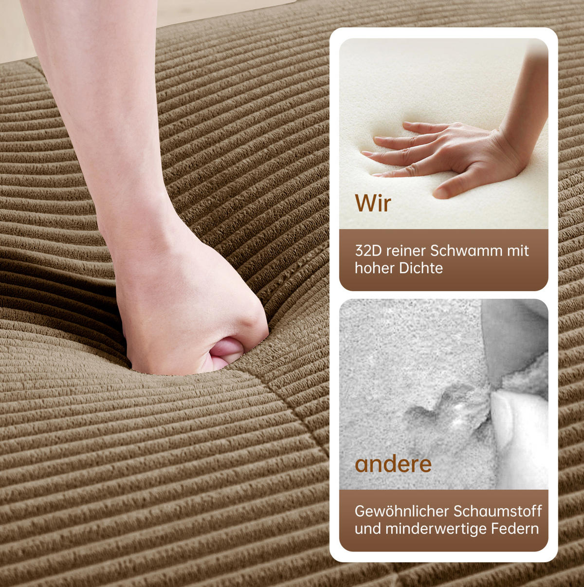 ECKSOFA 208/178/70 cm in Braun aus Cord mit modularer Form und geschwungenen Armlehnen - Braun, Textil (178/208cm) - Flora Grace