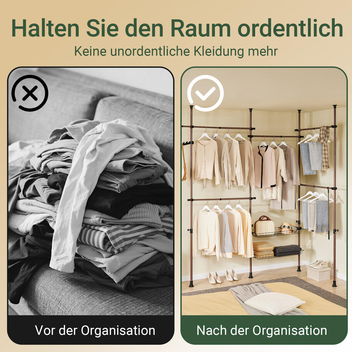 TELESKOP KLEIDERSTÄNDER Braun - Naturfarben, Kunststoff (311/285/3cm) - SoBuy