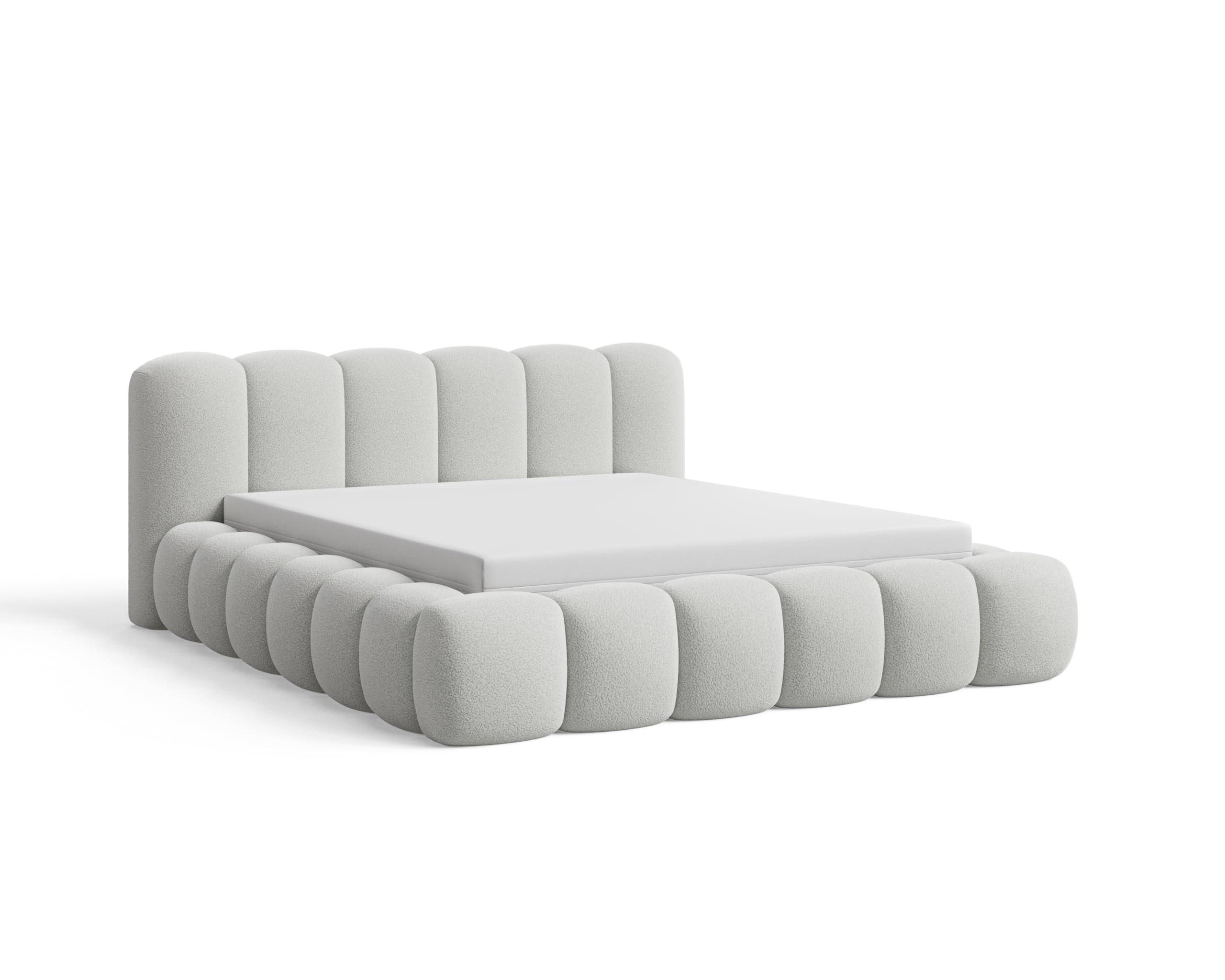 POLSTERBETT 180x200 mit Bettkasten, Lattenrost und Kopfteil, Bouclé-Stoffbezug Weiß - Weiß, Holz (180/200cm) - Chilly