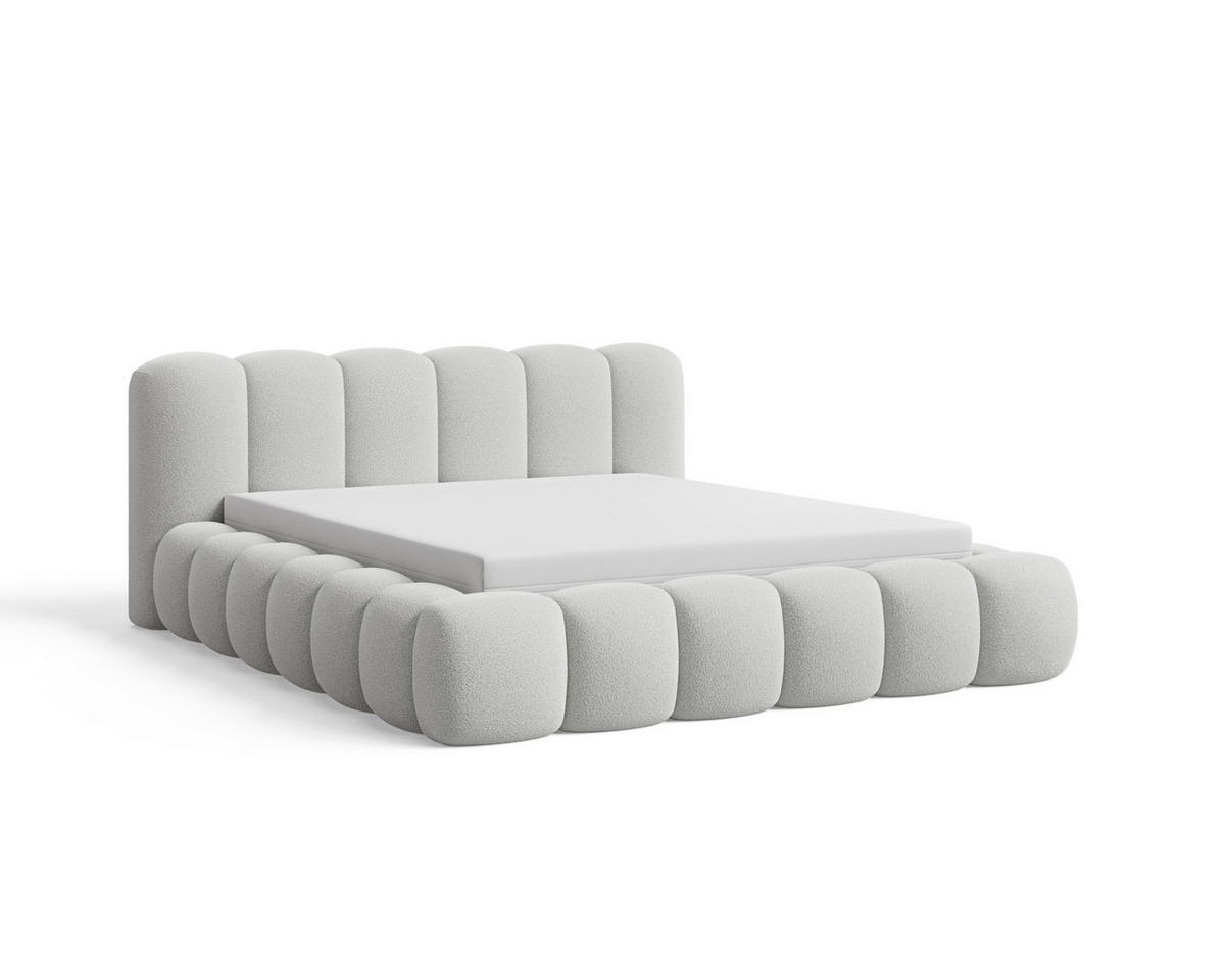 POLSTERBETT 180x200 mit Bettkasten, Lattenrost und Kopfteil, Bouclé-Stoffbezug Weiß - Weiß, Holz (180/200cm) - Chilly