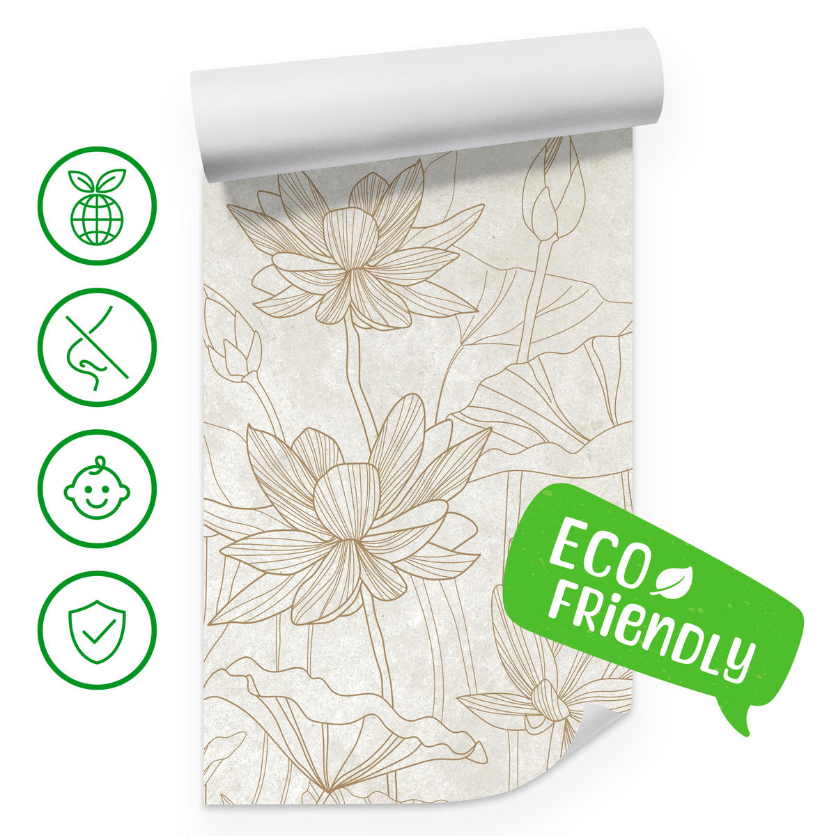 FOTOTAPETE für Wohnzimmer Linienzeichnung Blumen Pflanzen Natur 100x70 - Beige, Papier (100/70cm) - Muralo