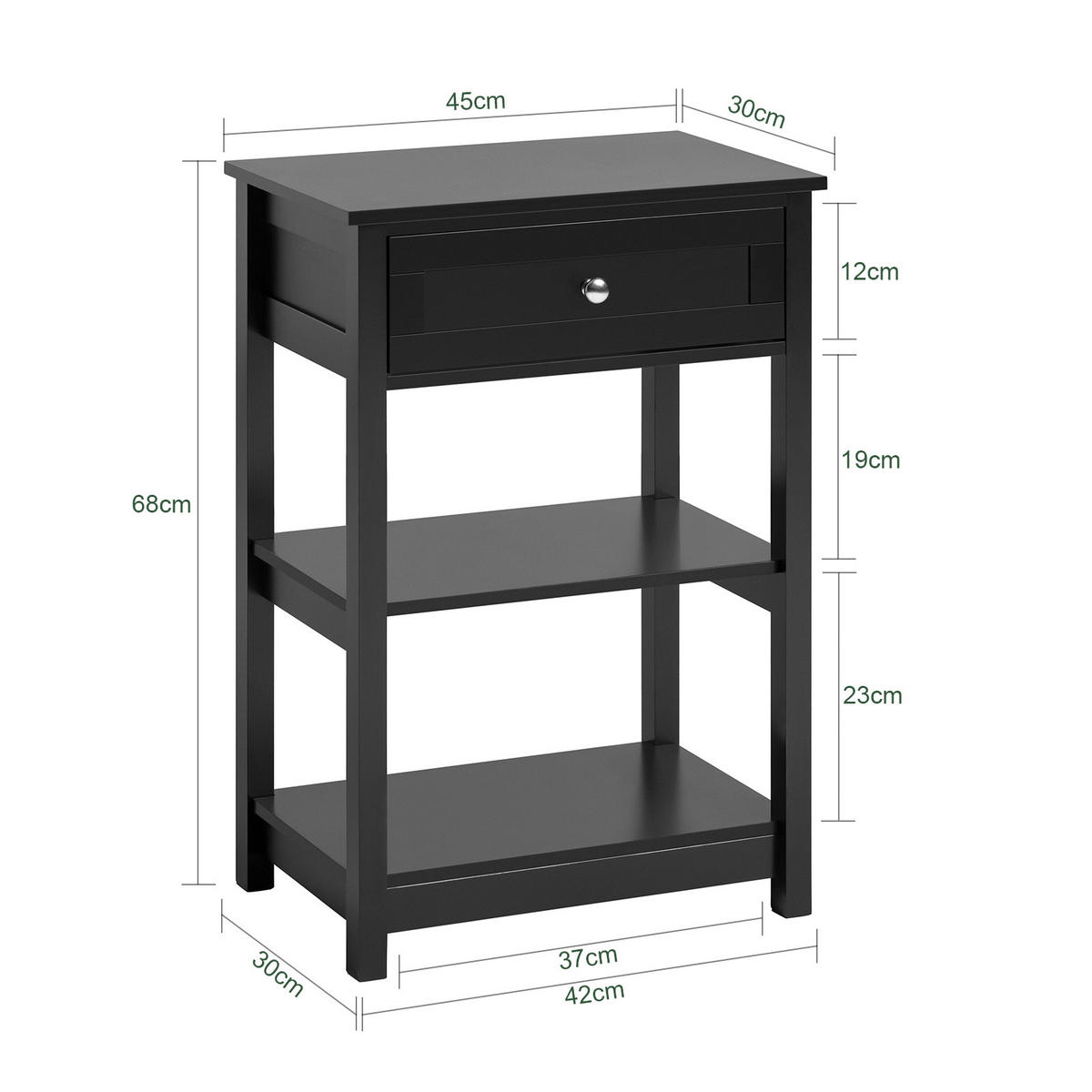 NACHTTISCH Schwarz - Schwarz, Holzwerkstoff (30/45/69cm) - SoBuy