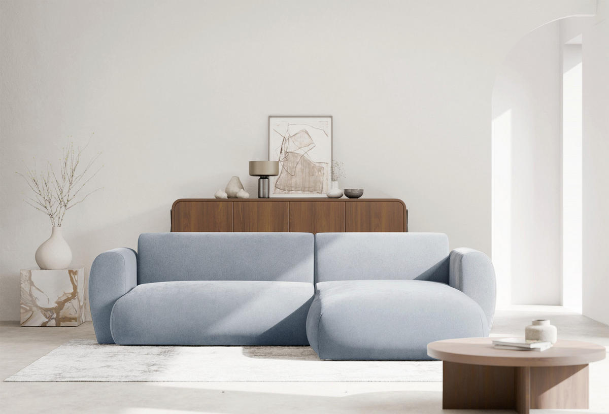 ECKSOFA Emia Hellblau rechts - Schwarz/Hellblau, Kunststoff/Textil (156/262cm) - Selsey