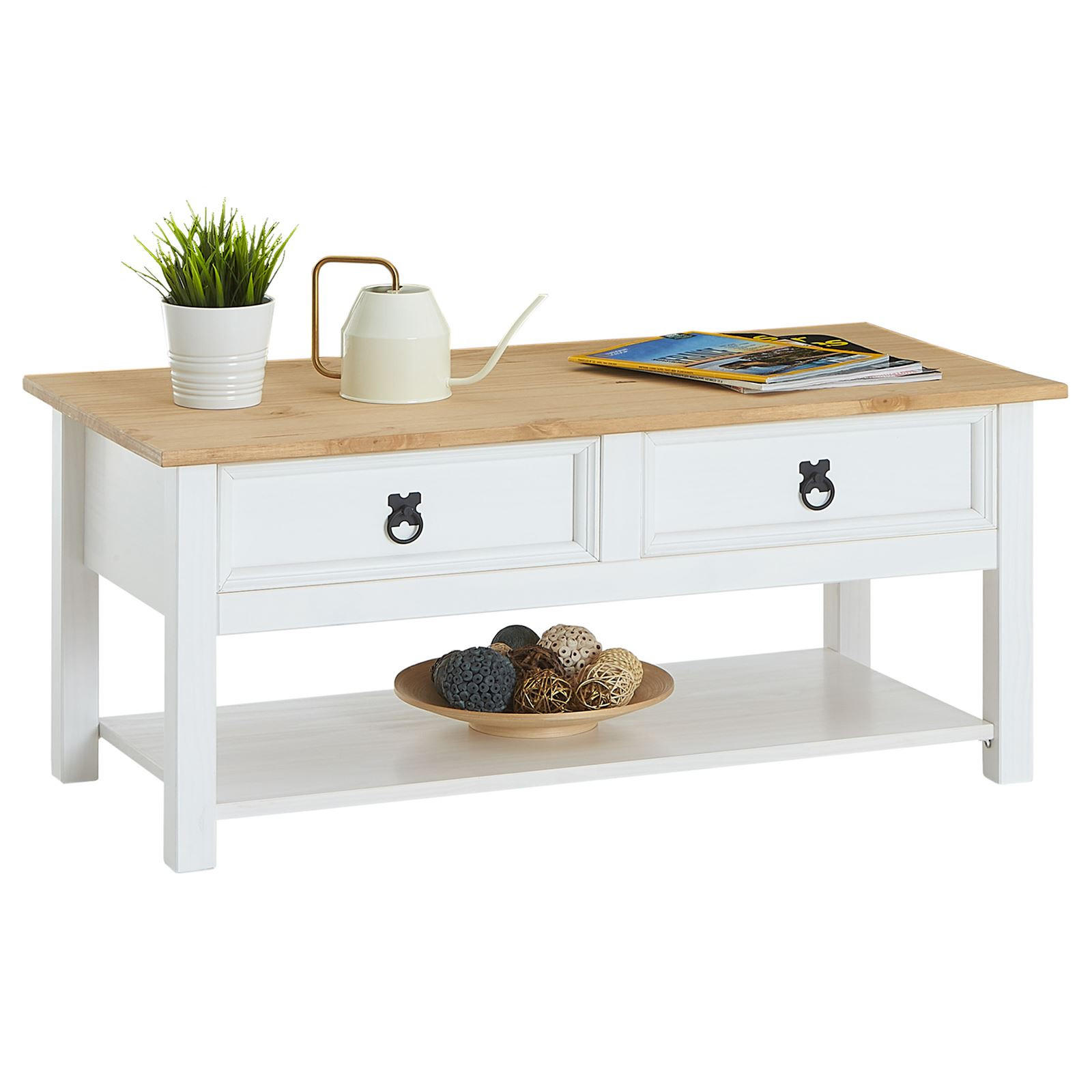 Idimex Couchtisch Weiß, Braun 100x45x48 cm