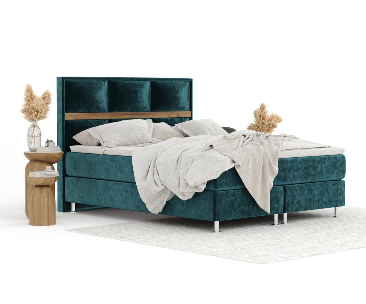 BOXSPRINGBETT Soto Türkisfarben 160/200 cm mit Latex-Topper - Türkis/Silberfarben, Holz/Holzwerkstoff (160/200cm) - Maison de Reve