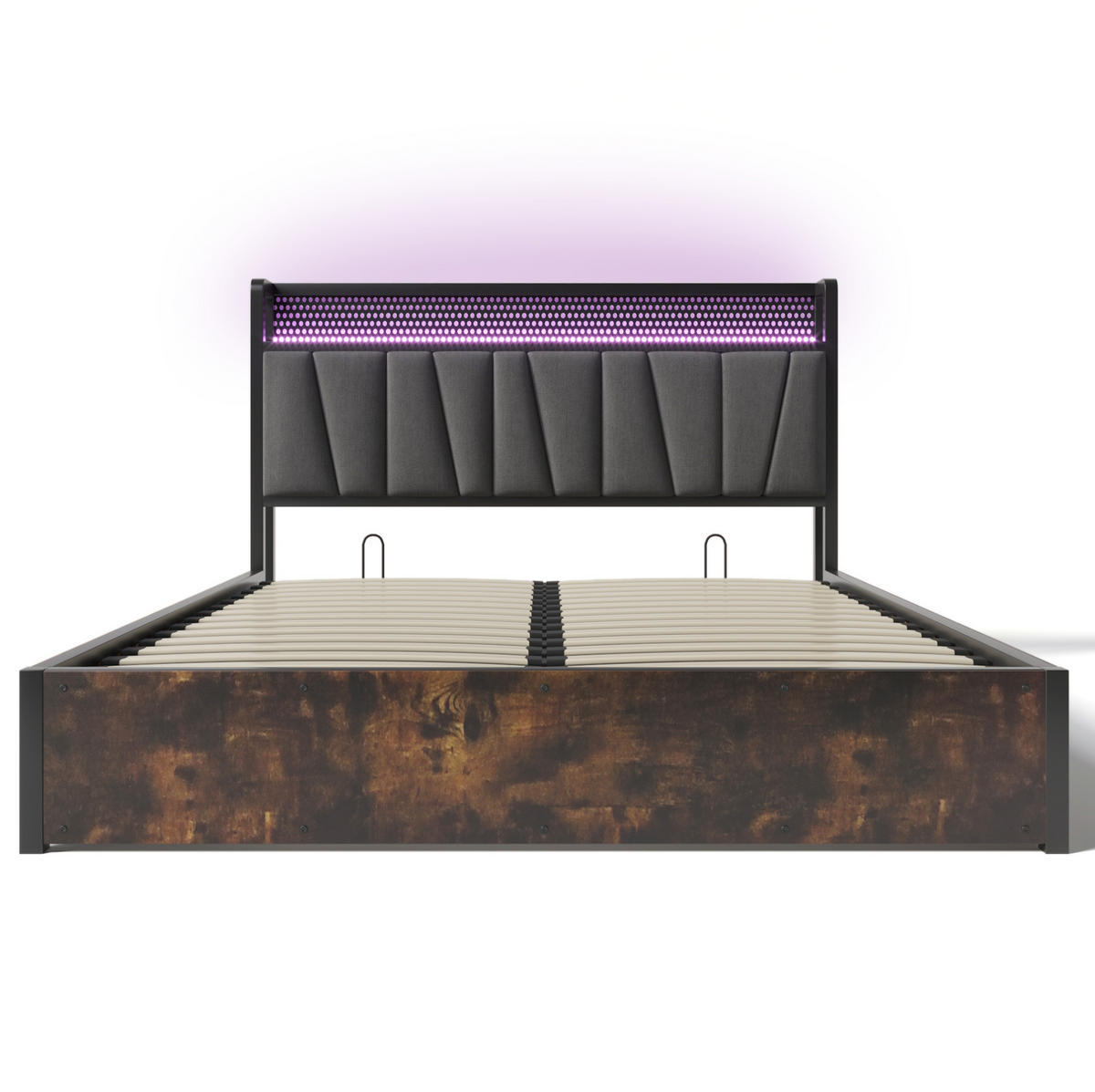 ČALÚNENÁ posteľ 160x200 cm sivá z ľanu s RGBW LED osvetlením, USB a zásuvkami - sivá, textil (160/200cm) - Modfu