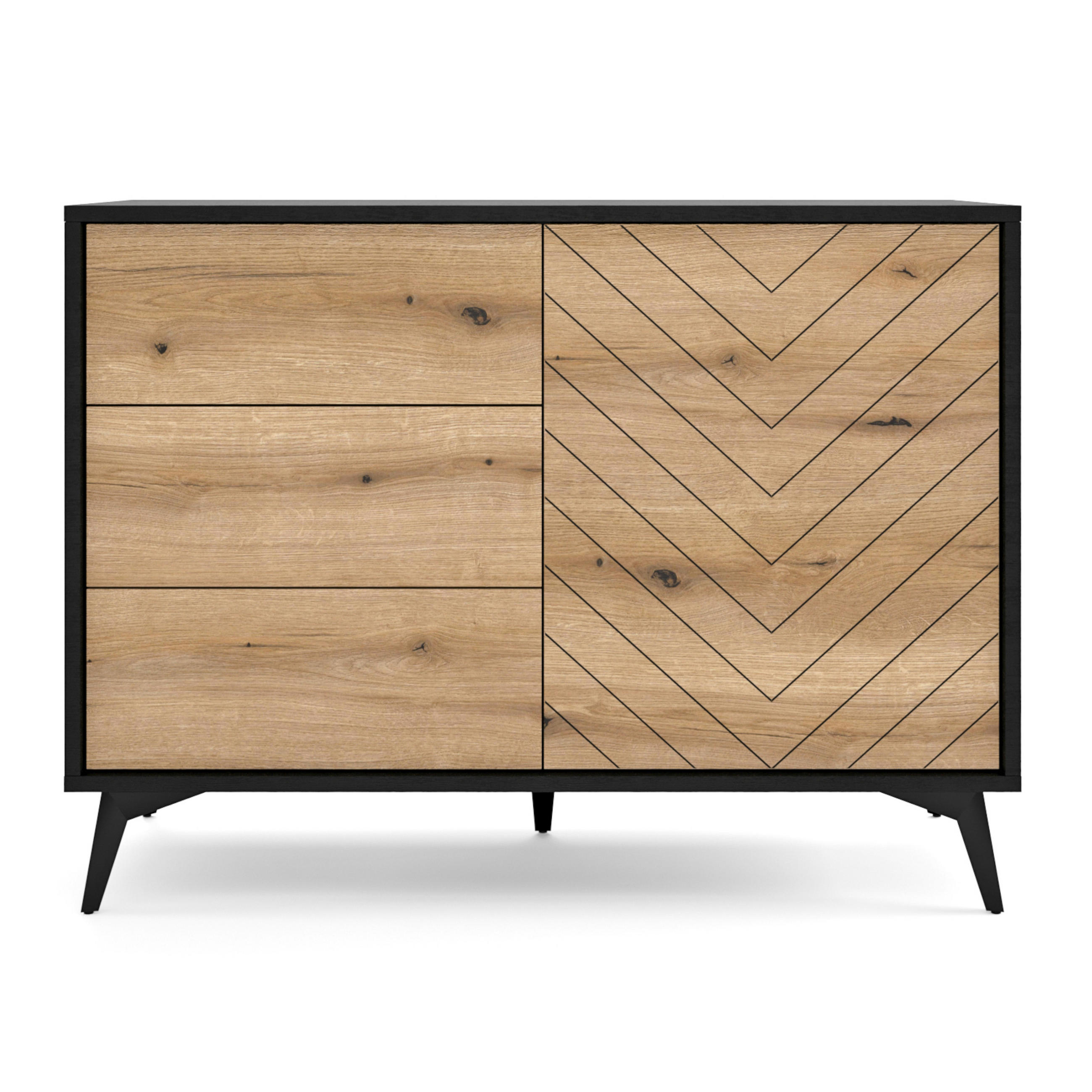 SIDEBOARD Jasper KSZ104 – Eiche Evoke, Schwarz - Eichefarben/Schwarz, Glas/Holzwerkstoff (104/77/39cm) - Komodee