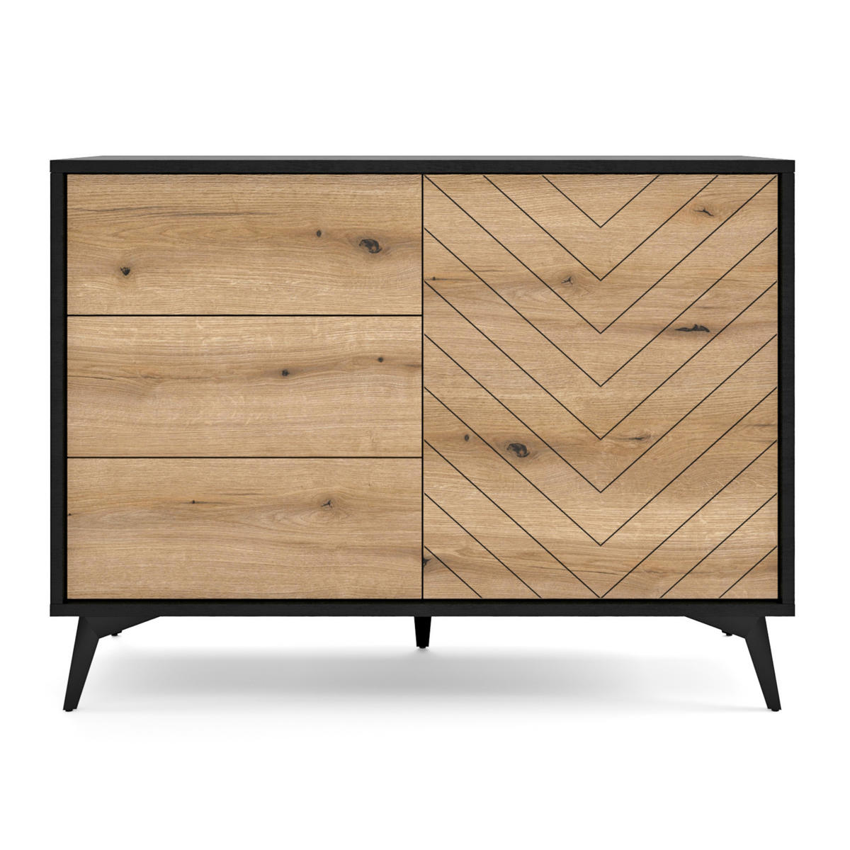 SIDEBOARD Jasper KSZ104 – Eiche Evoke, Schwarz - Eichefarben/Schwarz, Glas/Holzwerkstoff (104/77/39cm) - Komodee