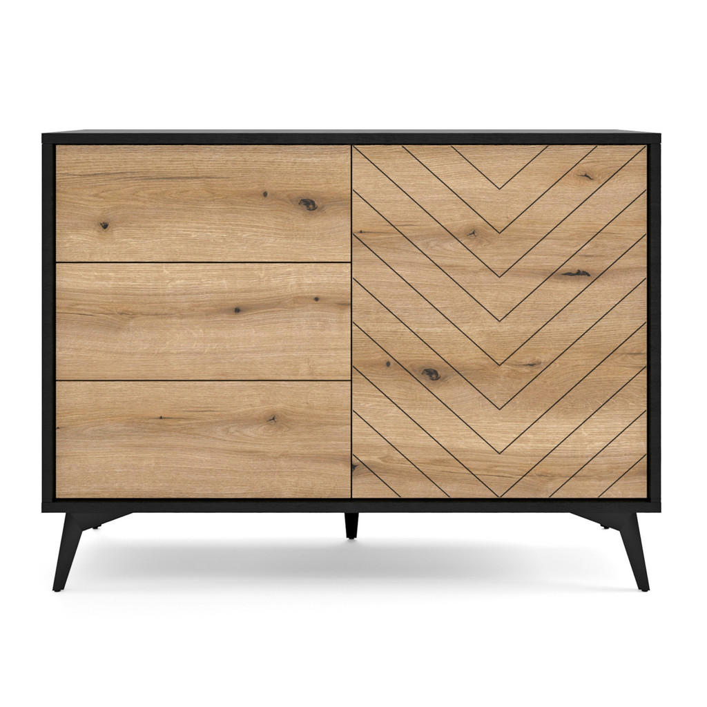 Thumbnail - Komodee Sideboard, Schwarz, Eiche, Glas, Holzwerkstoff, 1 Fächer, 3 Schubladen, 104x77x39 cm, Wohnzimmer, Kommoden & Sid...