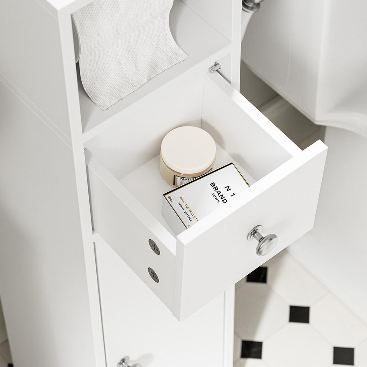 SCHMALER Badezimmerschrank mit Toilettenpapierhalter BZR219-W - Ahornfarben, Fell (20/85/20cm) - SoBuy
