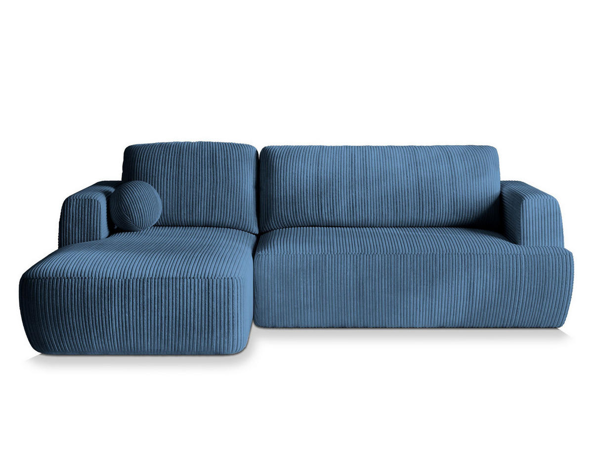 ECKSOFA SENTI P L-S Blau Kordstoff mit Schlaffunktion - Blau, Holz (246/148cm) - MASSENO