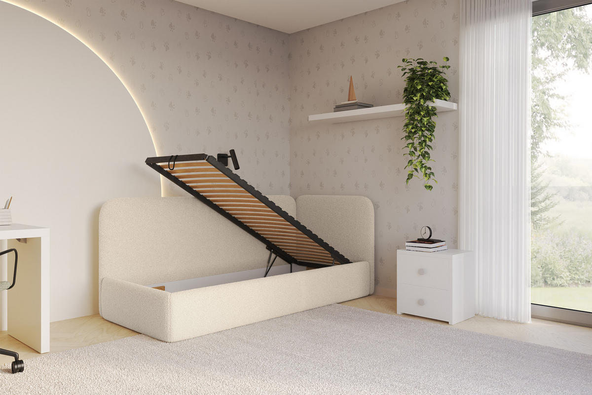 EINZELLBETT Jugendbett mit Bettkasten und Matratze H3/H4, Links - ELSY 100x200 Dunkelbeige - Cappuccino, Holzwerkstoff/Textil (100/200cm) - ALTDECOR