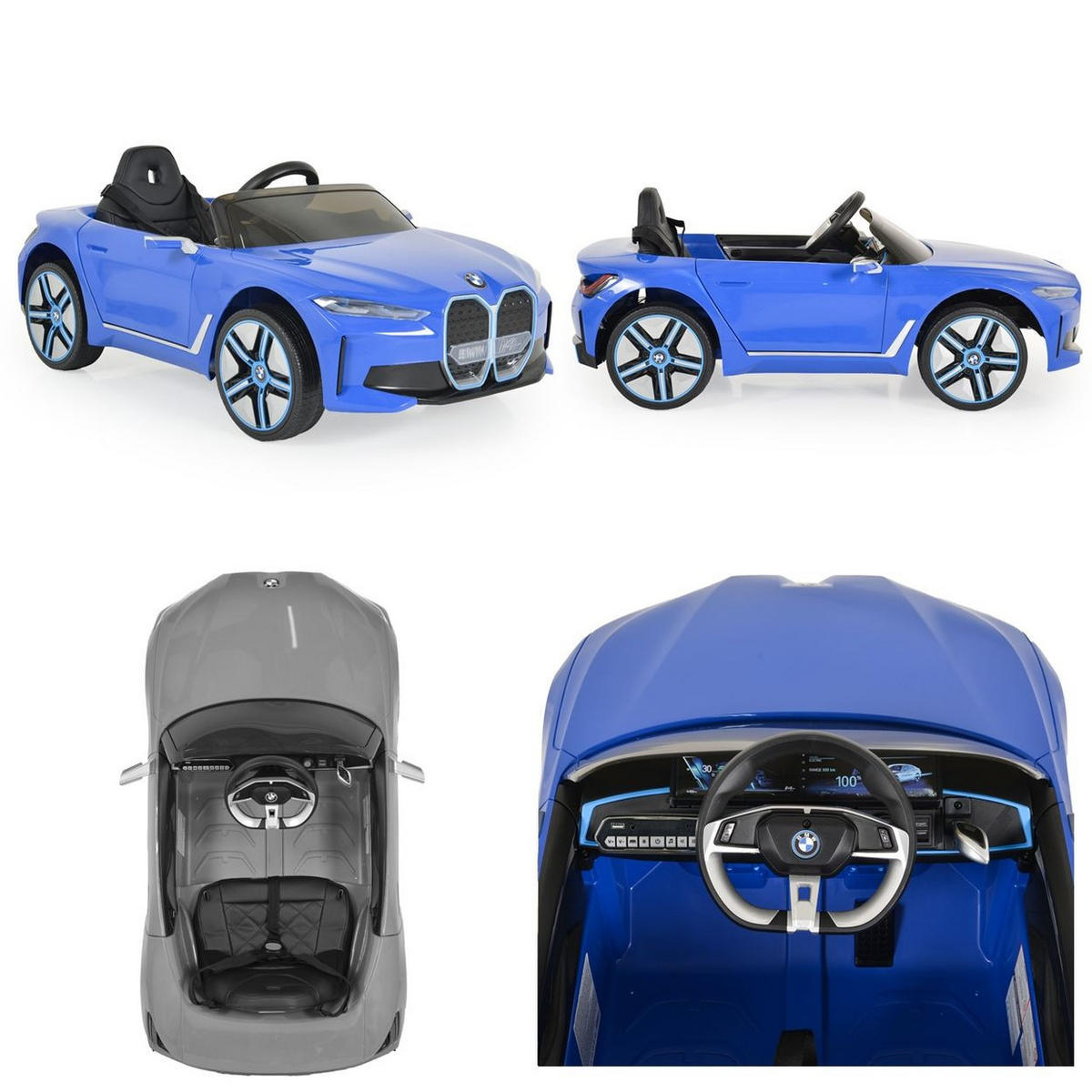 ELEKTROAUTO BMW i4 MP3 blau EVA-Reifen Fernbedienung Lichter bis 30 kg - Blau, Kunststoff (115/67/45cm) - Moni