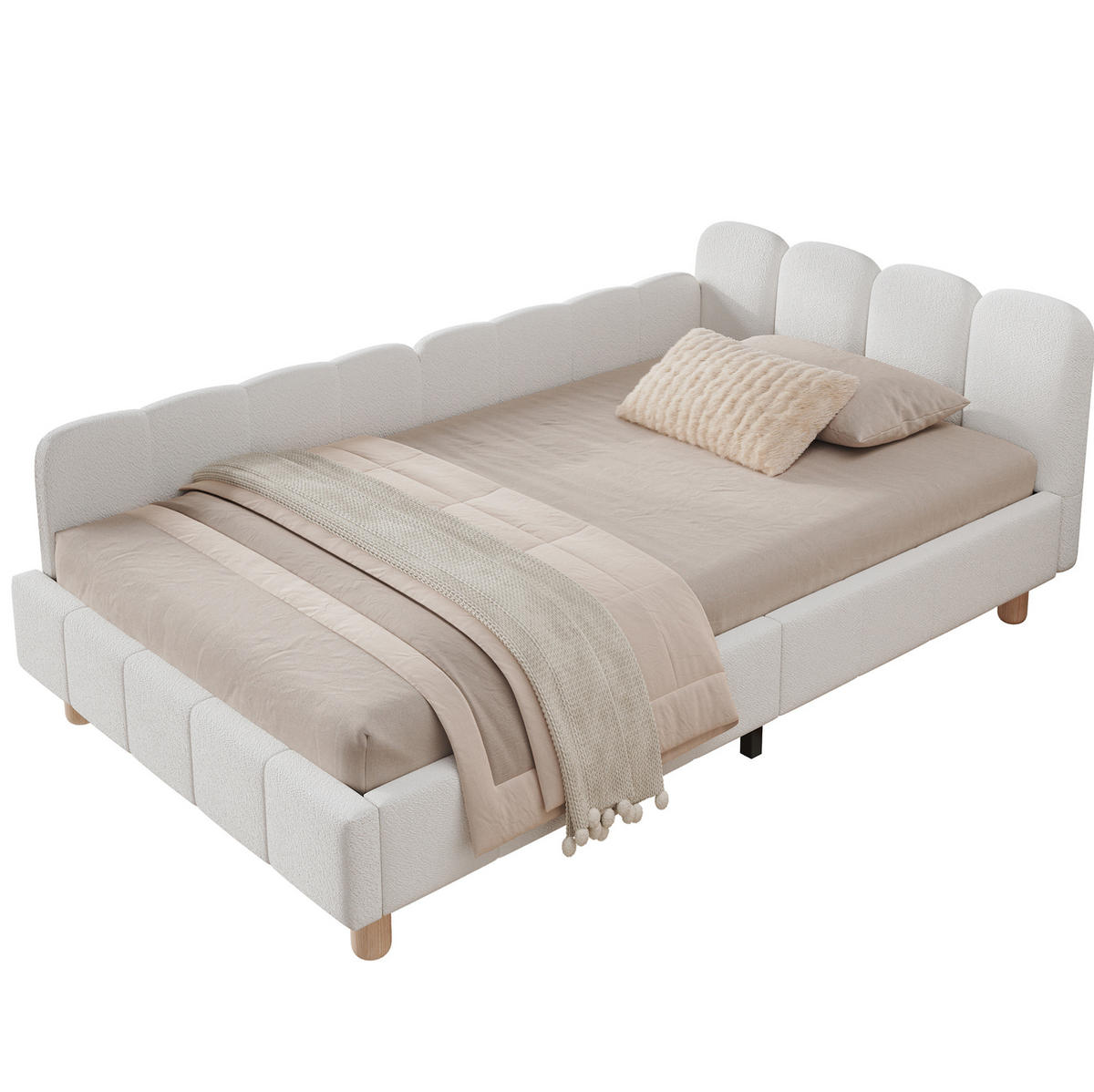KINDERBETT 140/190 cm mit Sicherheitsbarriere, verstellbaren Seitenlehnen und Stauraumtaschen, Samt, Beige - Beige, Textil (140/190cm) - Redom