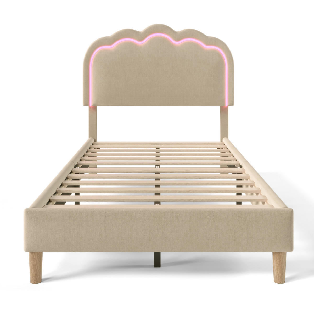 POLSTERBETT 90/190 cm Beige mit LED-Beleuchtung und verstellbarem Kopfteil - Beige, Textil (90/200cm) - Flora Grace
