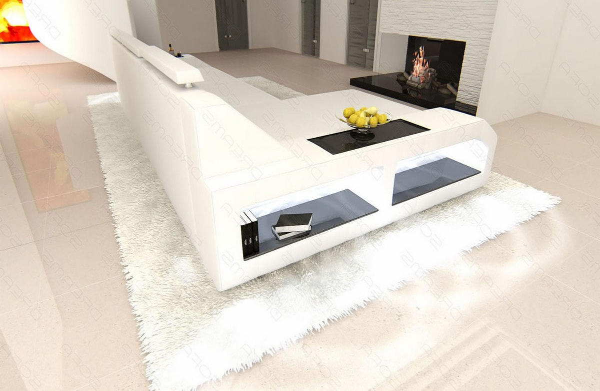COUCH Arezzo L Weiß Echtleder - Weiß, Leder (308/194cm)