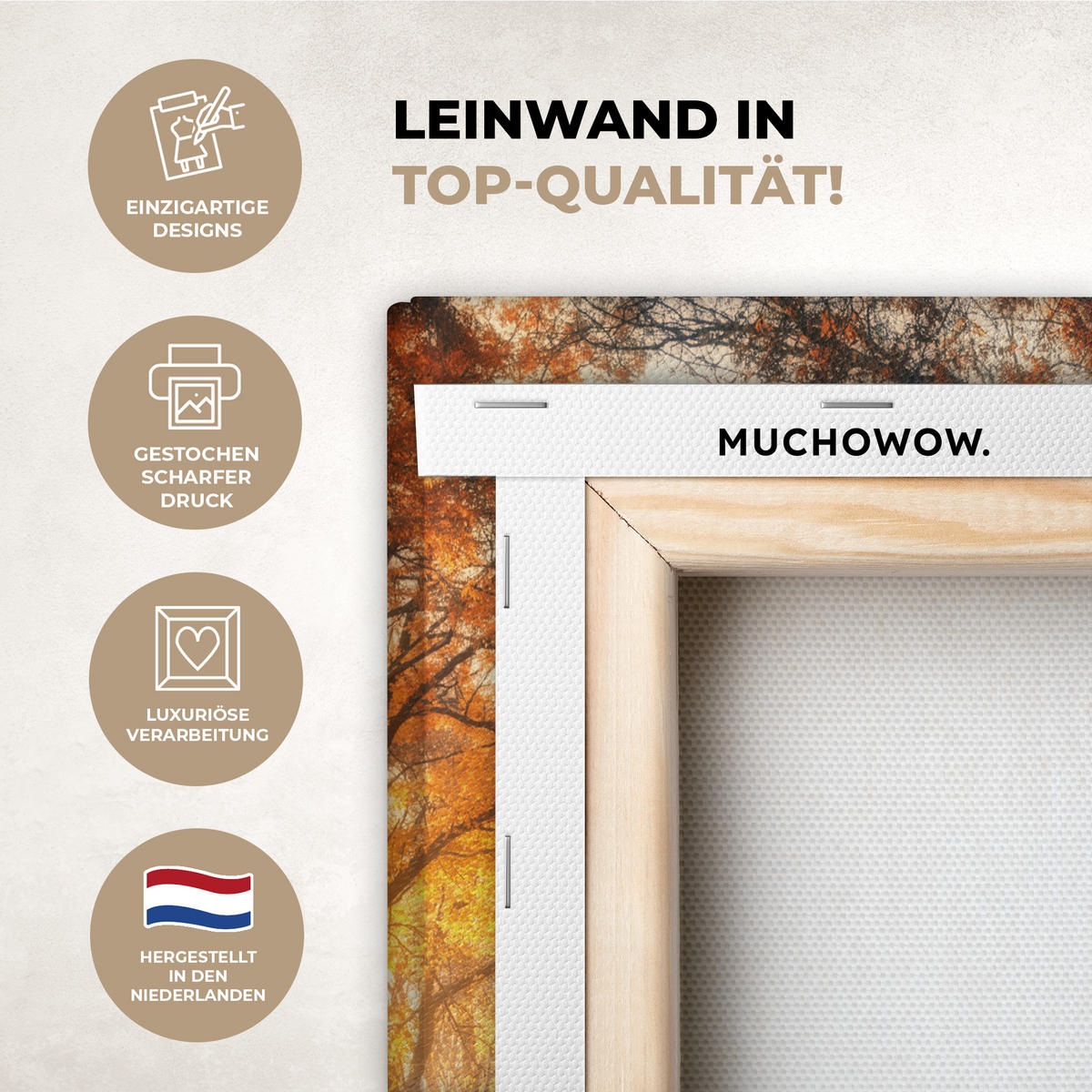 LEINWANDBILD Wald - Herbst - Bäume - Waldweg - Natur Deko Wohnzimmer 20x30 cm - Bernsteinfarben, Textil (20/30cm) - MuchoWow