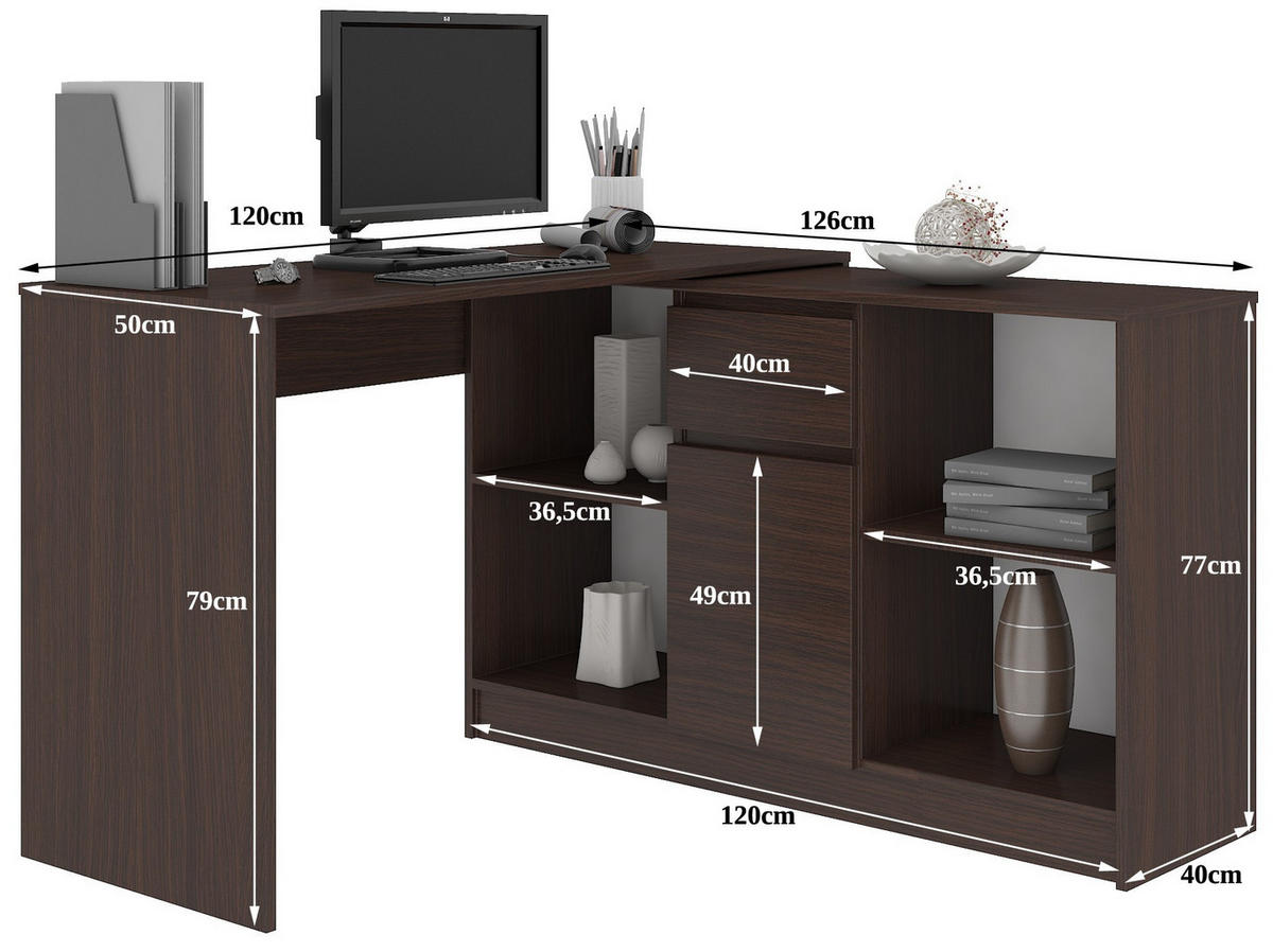 SCHREIBTISCH Dunkelbraun 79/120/126 - Dunkelbraun, Holzwerkstoff (126/120/79cm) - RAUMHIRSCH FURNITURE