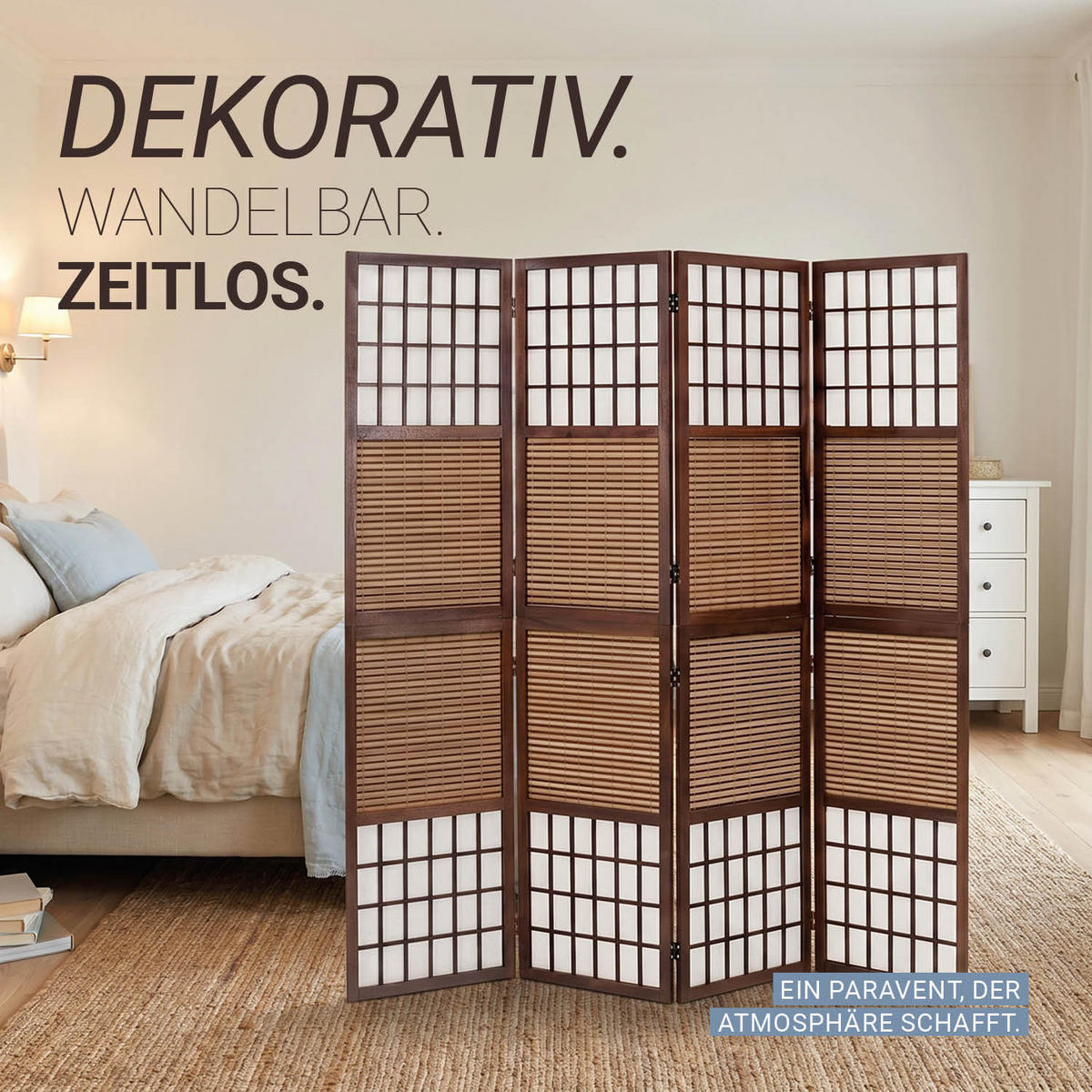 PARAVENT 4-tlg. 176/175 cm Braun Bambuslamellen - Braun, Holz (176/175/2cm) - Homestyle4u
