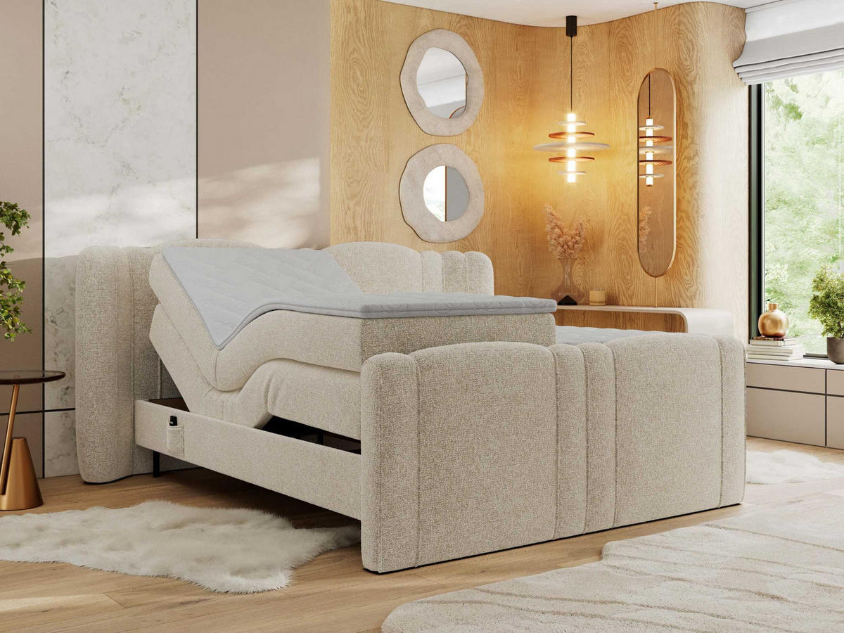 BOXBETT FORTINA 140/200 - Creme Struktur - H4 - Creme, Holz/Textil (140/200cm) - MKS