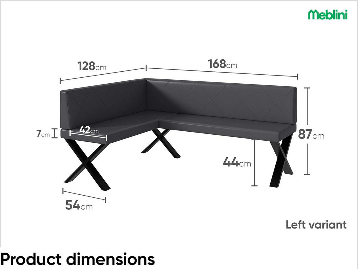 ECKBANK ERIC_X - Grau, Leder (128/168cm) - Meblini