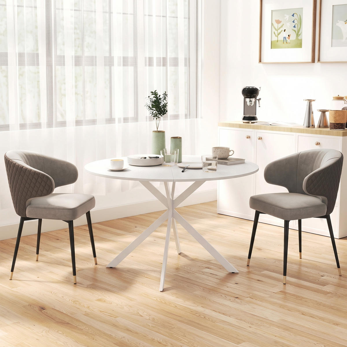 ESSTISCH Spanplatte Stahl Weiß - Weiß, Metall (120/120/75cm) - HOMCOM