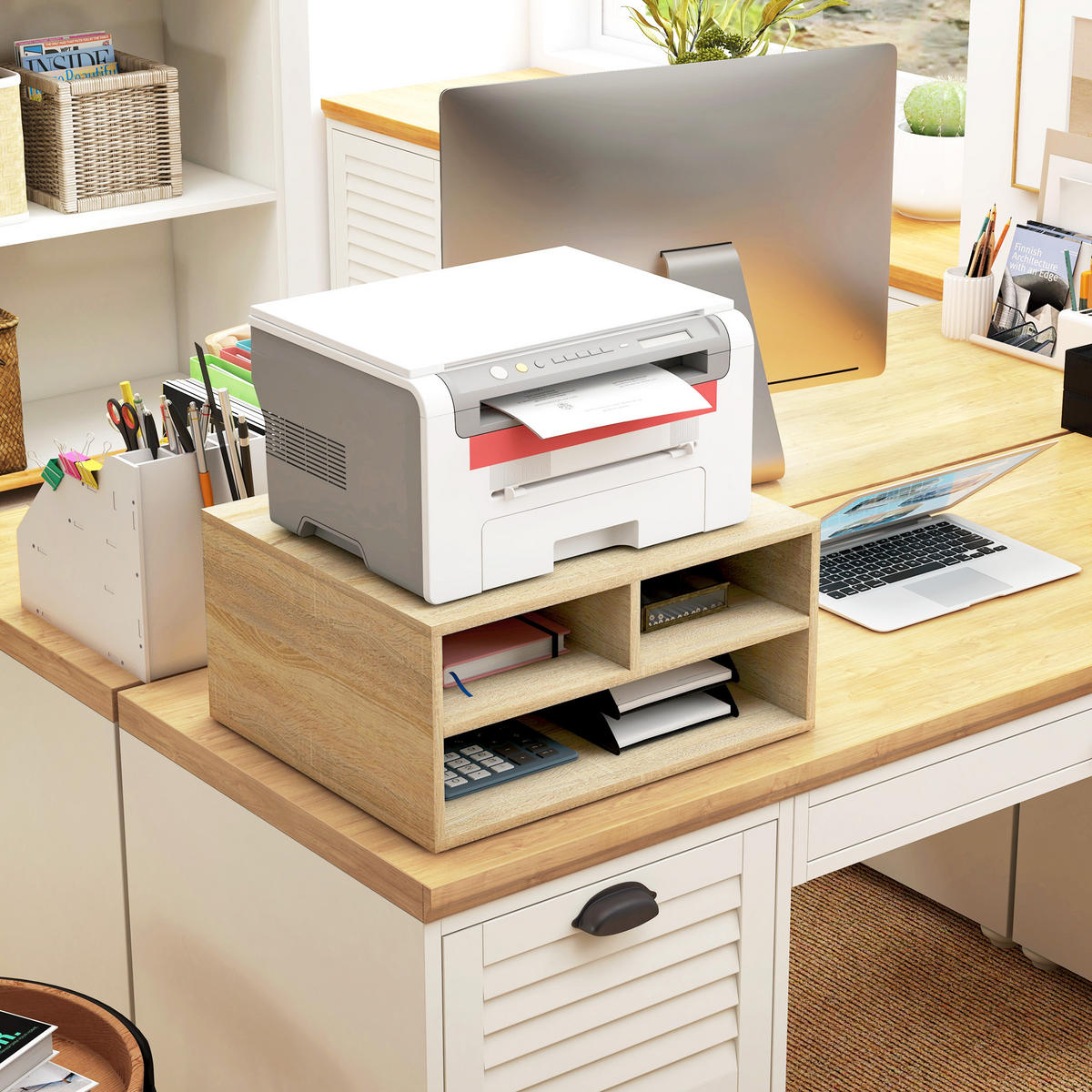 AKTENREGAL DE-14429 3 Fächer für Drucker Holzoptik - Naturfarben, Holzwerkstoff (40/22.5/47cm) - ComfortXL