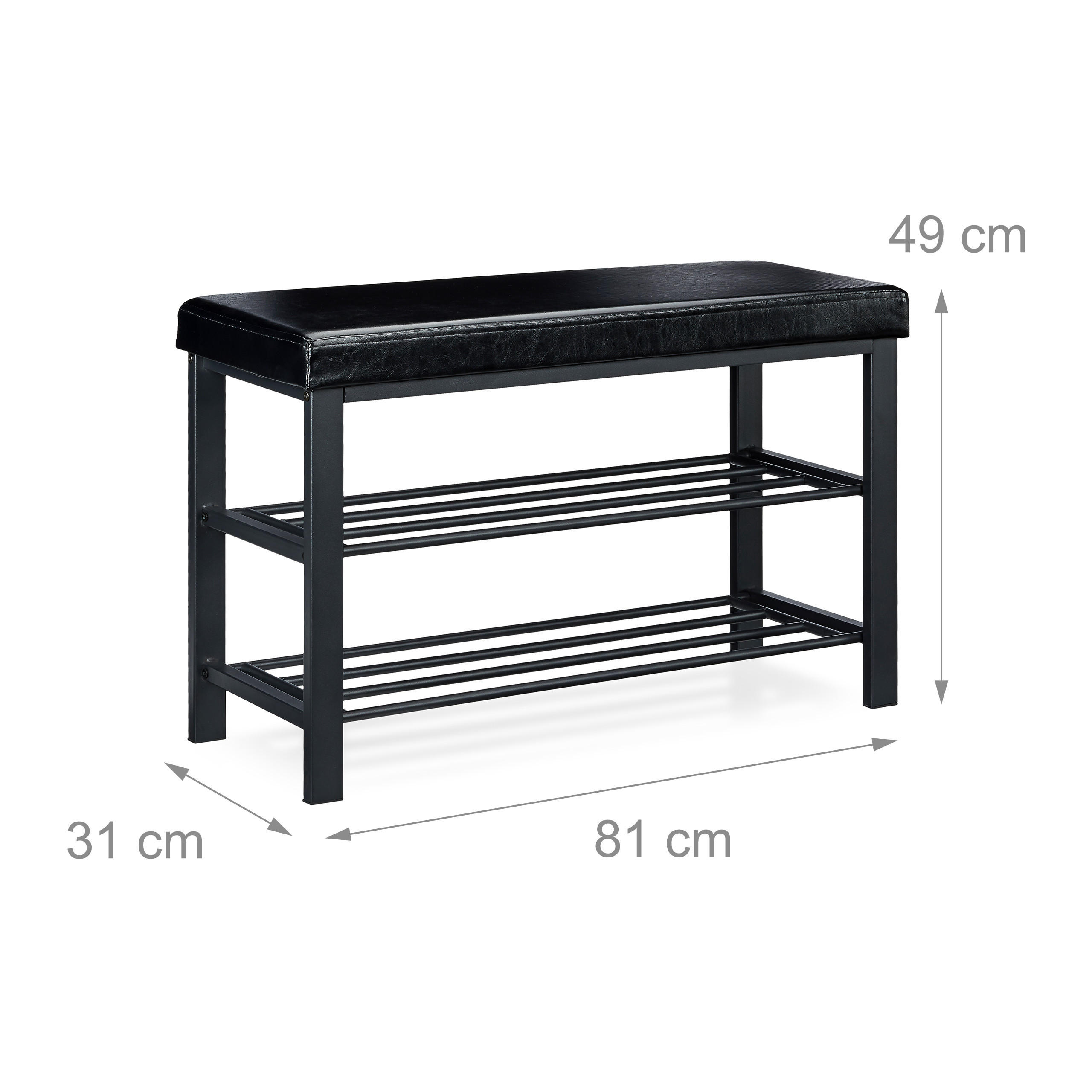 Thumbnail - Relaxdays Schuhbank, Schwarz, Holzwerkstoff, Kunststoff, Textil, 81x49x31 cm, Garderobe, Garderobenbänke, Schuhbänke