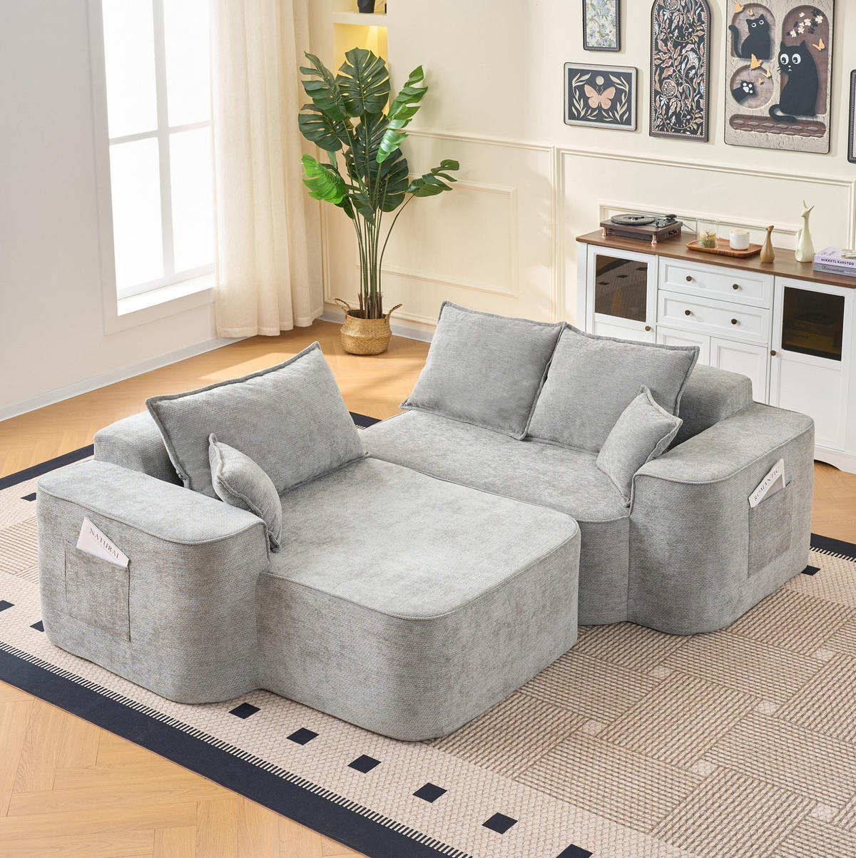 ECKSOFA aus Chenille in Grau mit modularem Design - Grau, Textil (144/65/262cm) - Modfu